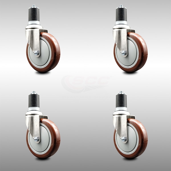 Service Caster 5 Inch 316SS Maroon Polyurethane Swivel 1-3/4 Inch Expanding Stem Caster Set SCC SCC-SS316EX20S514-PPUB-MRN-134-4 - main